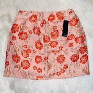 Lulu’s Pink, Orange, and Gold Floral Brocade Mini Skirt NWT Size 2